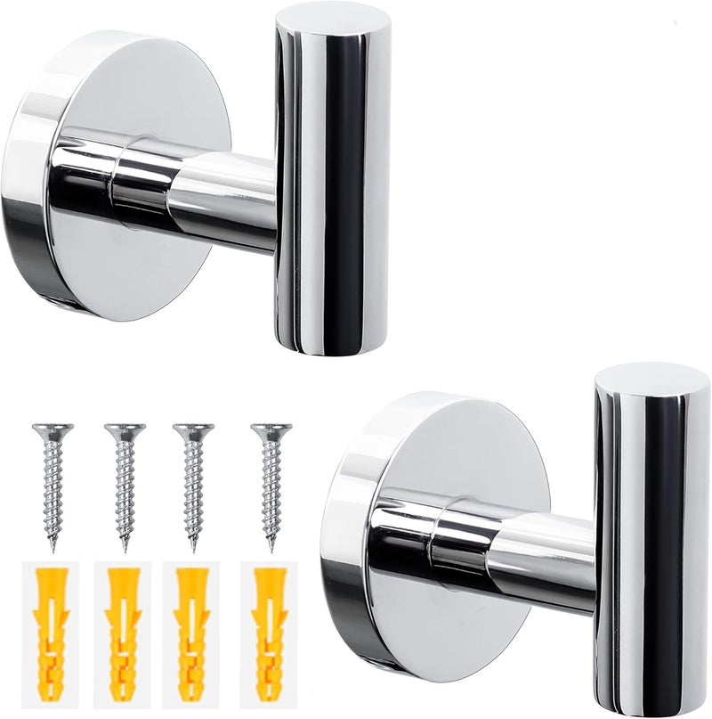 Homagic Towel Hooks for Bathroom 2 Packs Screw- in Chrome Finish Wall Mount Towel Holder Towel Rack, Heavy Duty Robe Coat Loofah Hooks for Shower, Kitchen,Hotel, Pool Tile, Brick Modern Style Decor Wall Hooks - Image 1